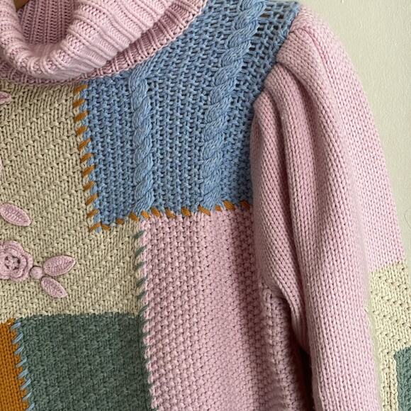 LoveShackFancy Allan Appliquéd Patchwork Knitted  Turtleneck Sweater - Picture 9 of 16